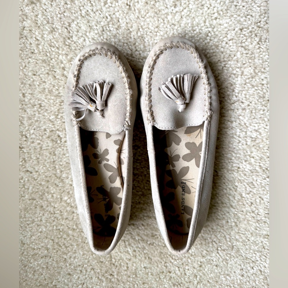 Lands' End Women's Suede Tassel Loafers - Light Beige